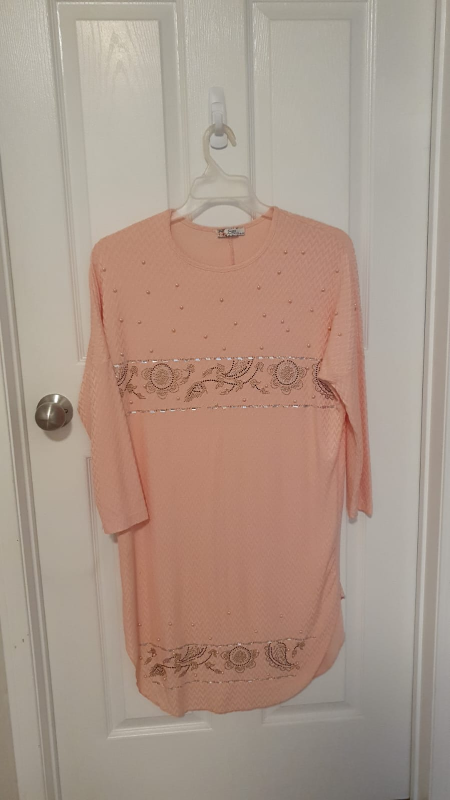 Peach Embellished Tunic Top long top. or dress