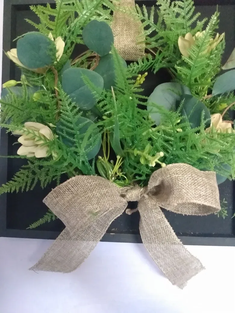 Beautiful decorative Birch Wood Floral wreath on a wooden frame thumbnail