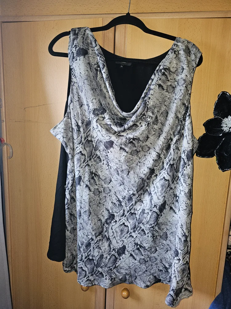 COMO Black 3X Snake Print Cowl Neck Top thumbnail