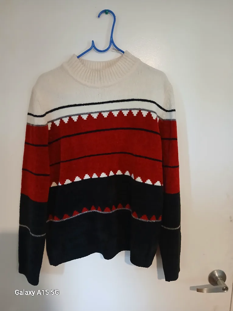 Striped Knit Sweater - Red, Black, White thumbnail