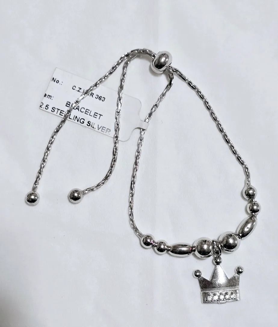 Sterling Silver Bracelet with Crown Charm thumbnail
