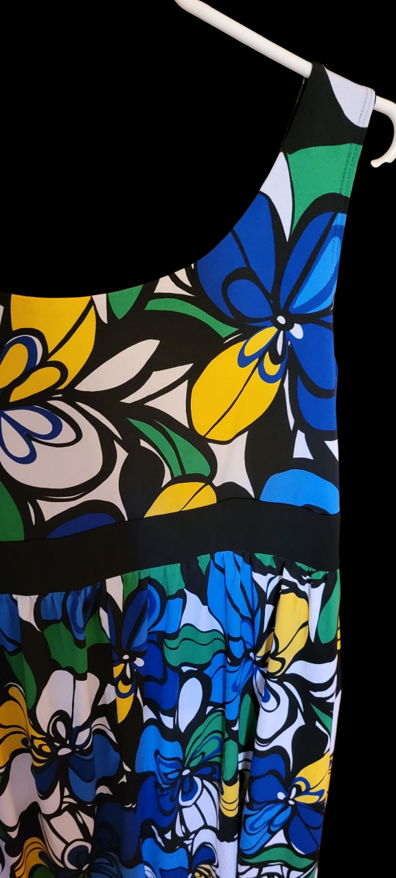Blue,Black and White Summer Floral Dress, Sleeveless - photo 2