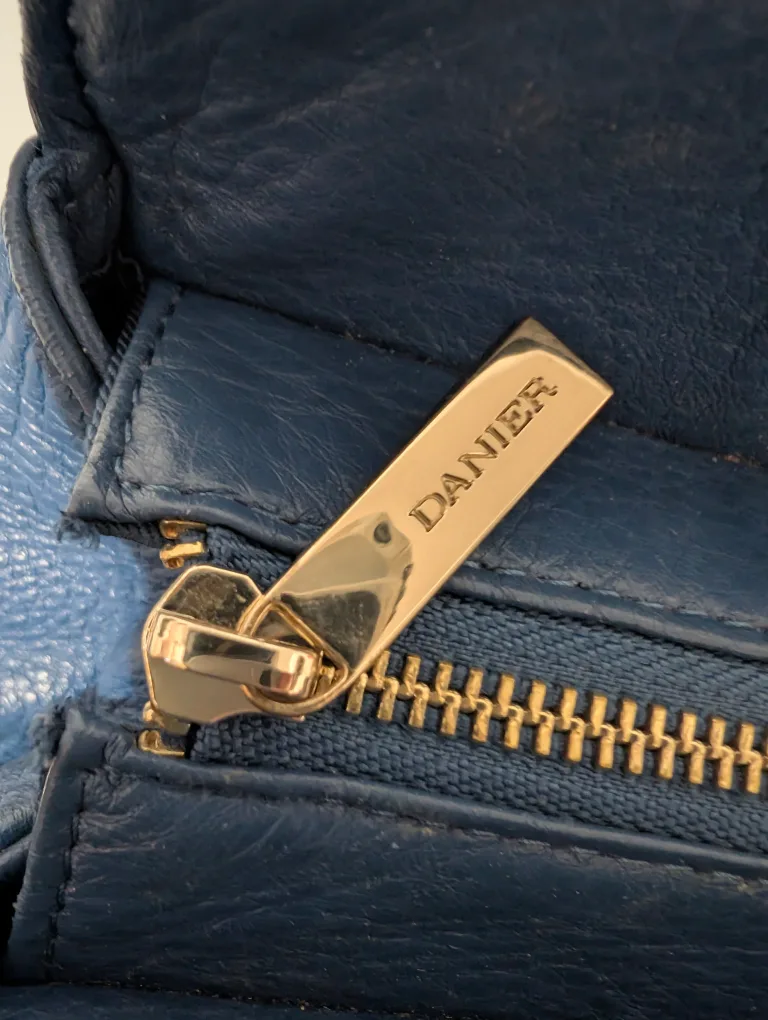 Danier Blue Leather Handbag - 15"x12" image indicator(5)