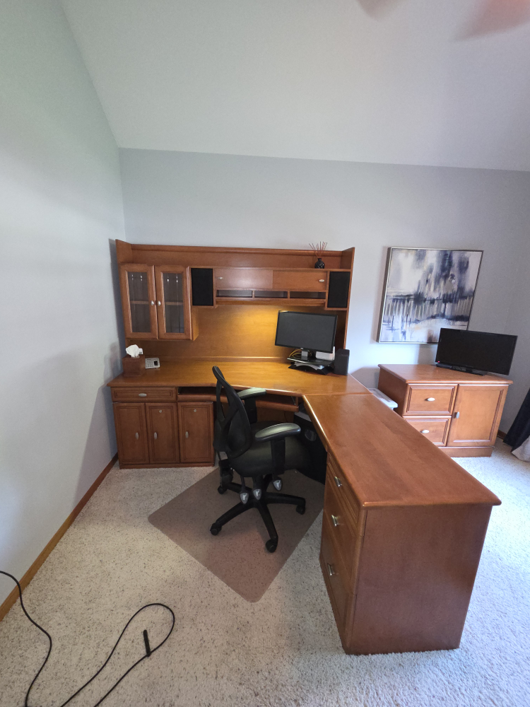 Wooden Corner Desk with filing cabinet