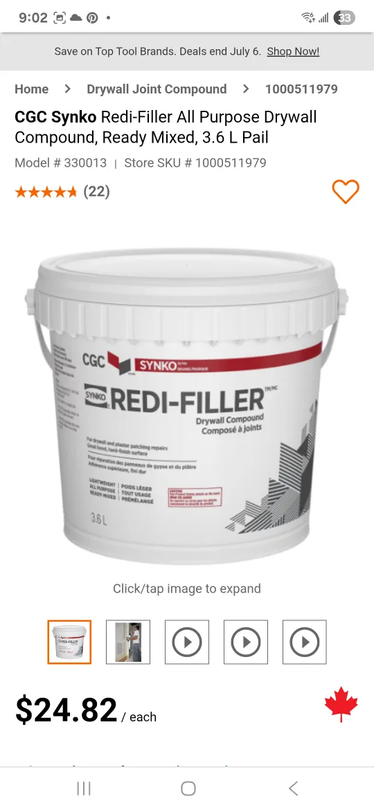 CGC Synko Redi-Filler Drywall Compound thumbnail