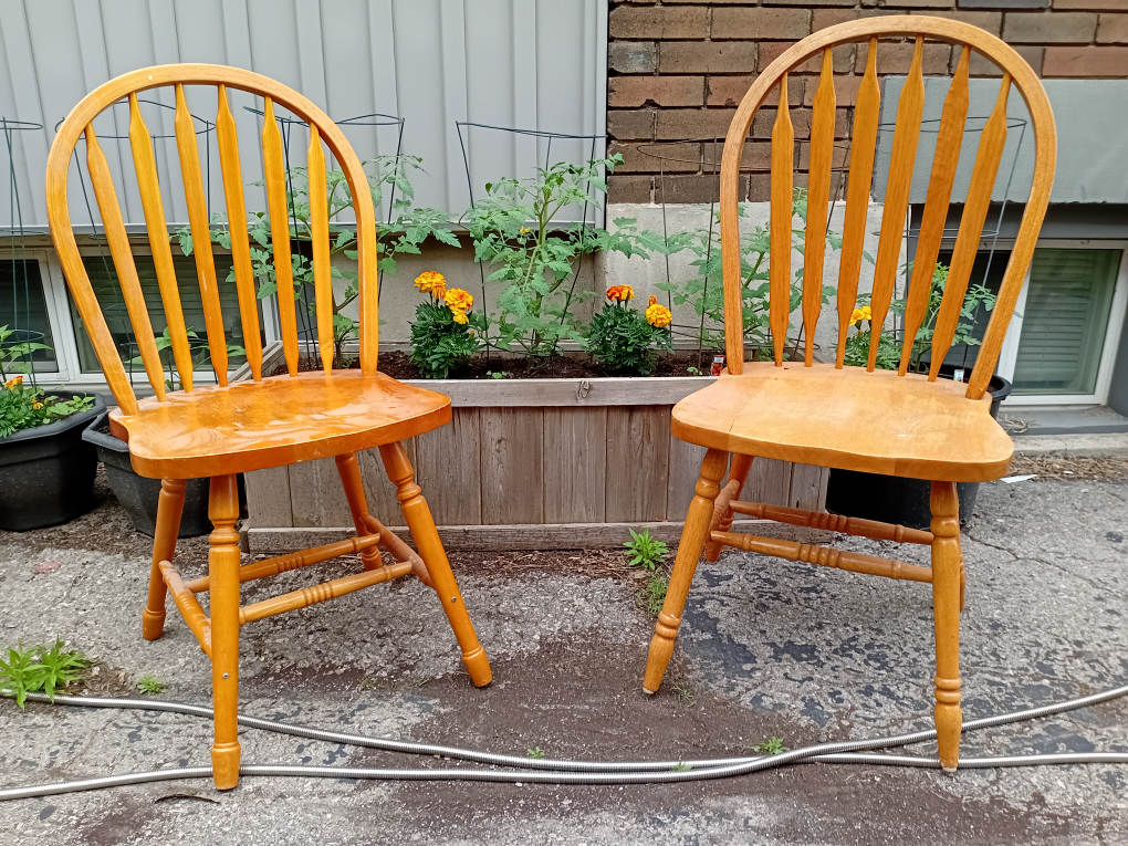 Wooden Spindle Back Dining Chairs - Pair