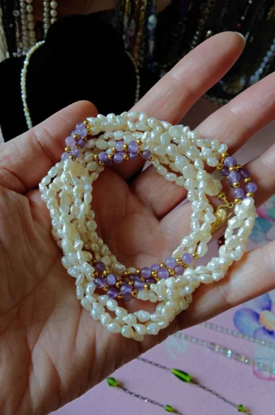 Pearl and Amethyst Beaded Necklace thumbnail