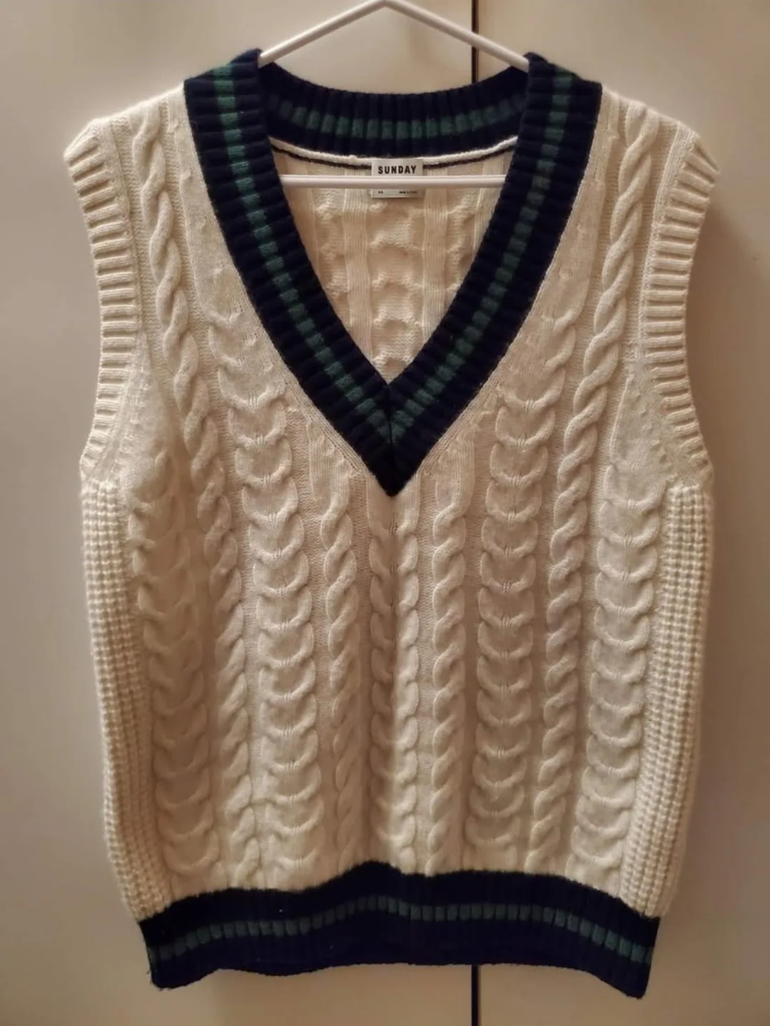 Sunday Best Cable Knit Sweater Vest - Cream Size XS thumbnail