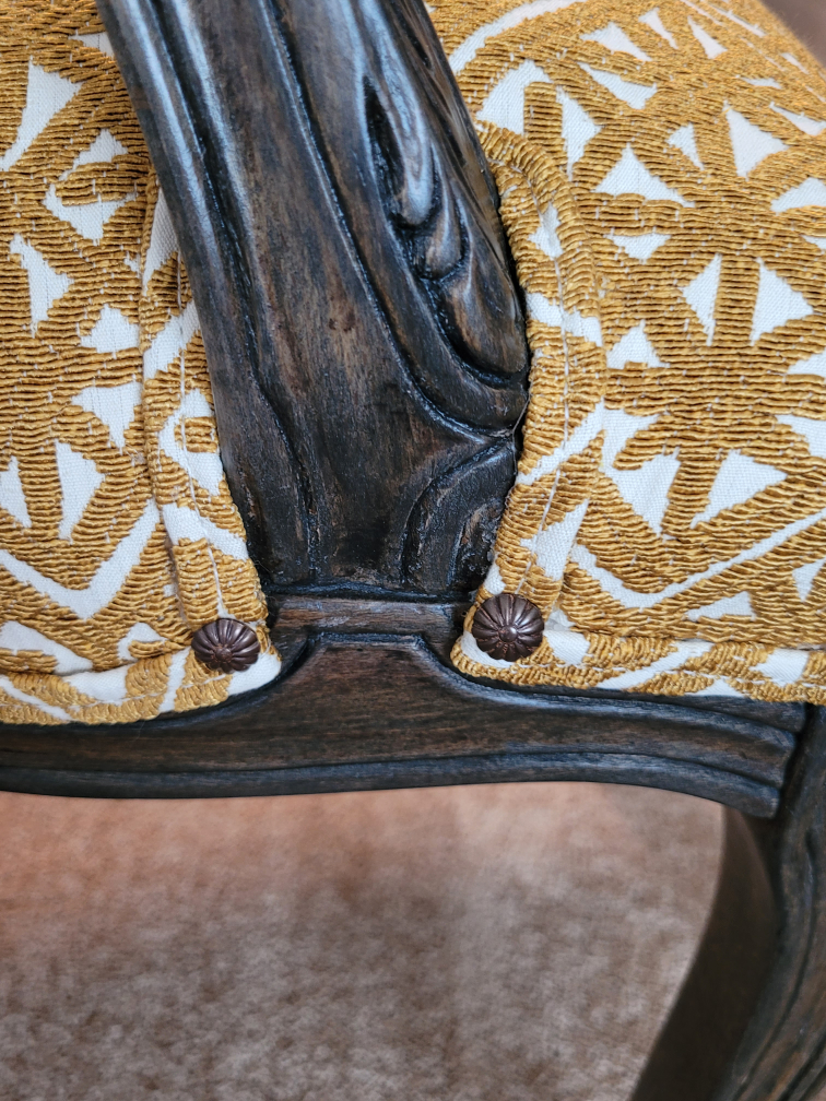 Antique Cane Back Armchair - Yellow Patterned Seat - photo 5
