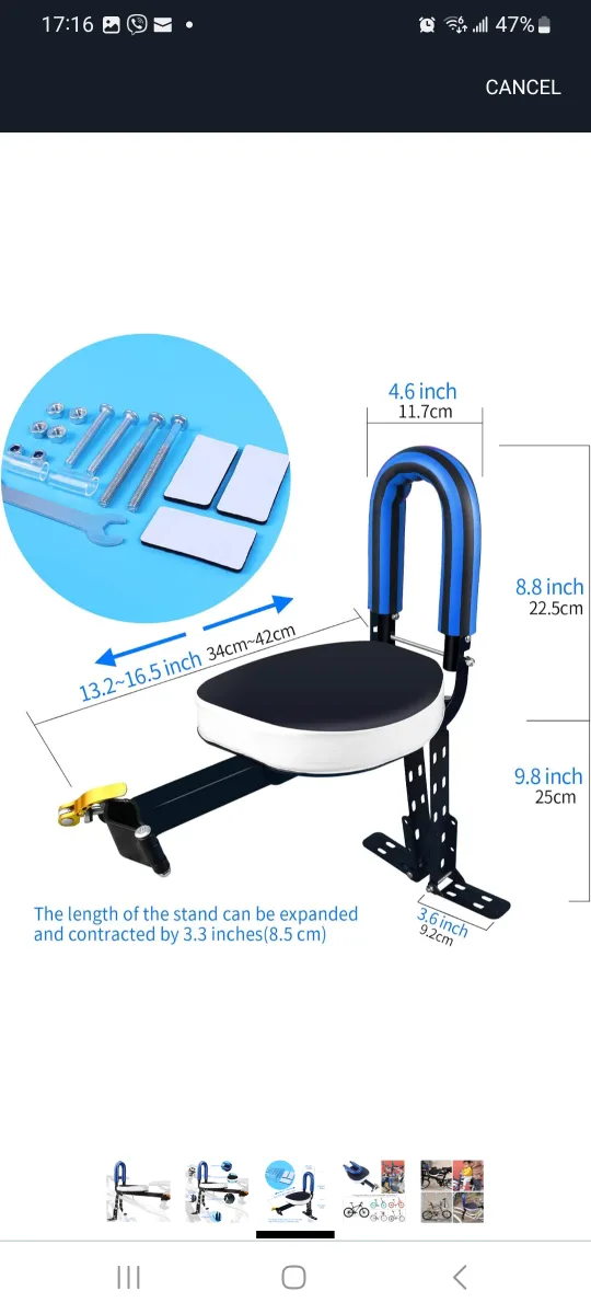 Child Bike Seat Front Mounted, NEW in Box thumbnail
