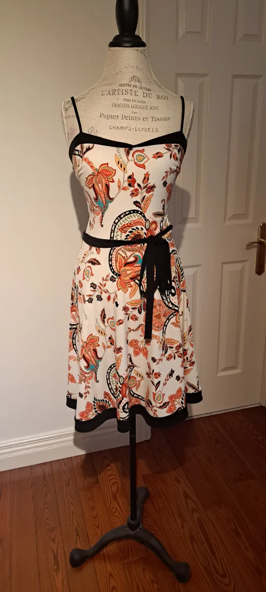 Floral Print Dress with Black Tie thumbnail