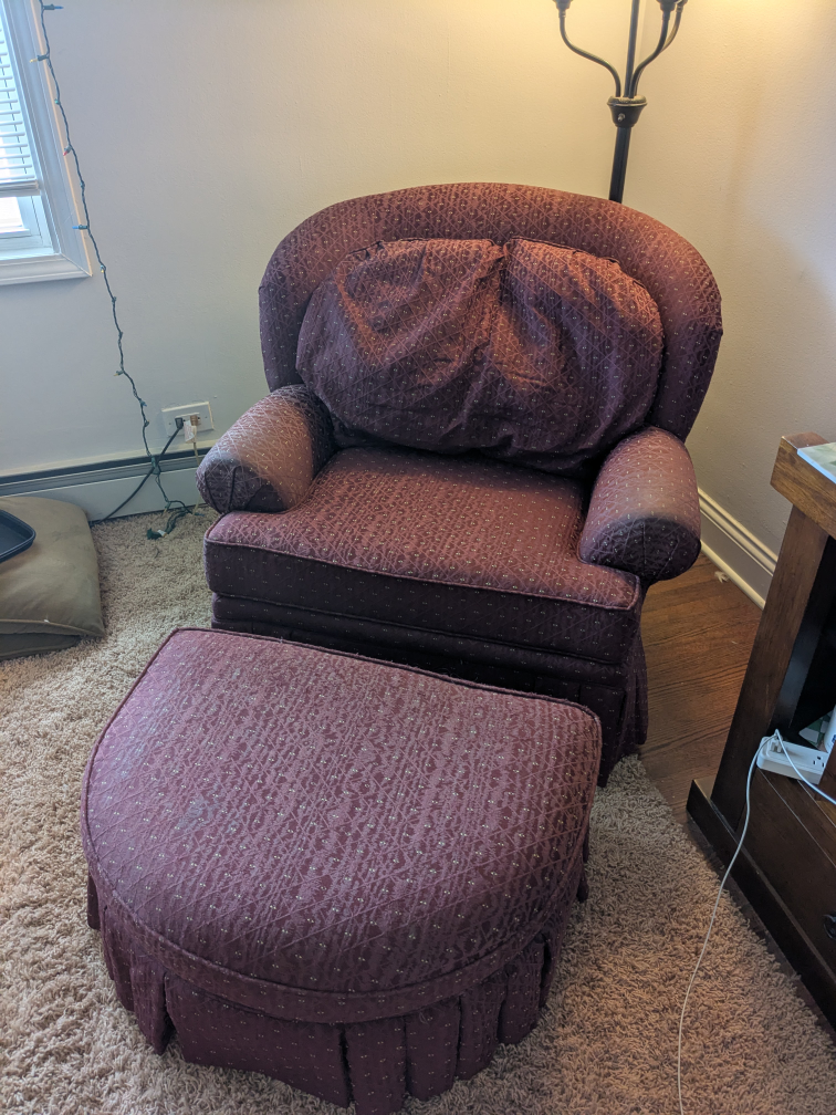 Armchair and Ottoman Set - Burgundy