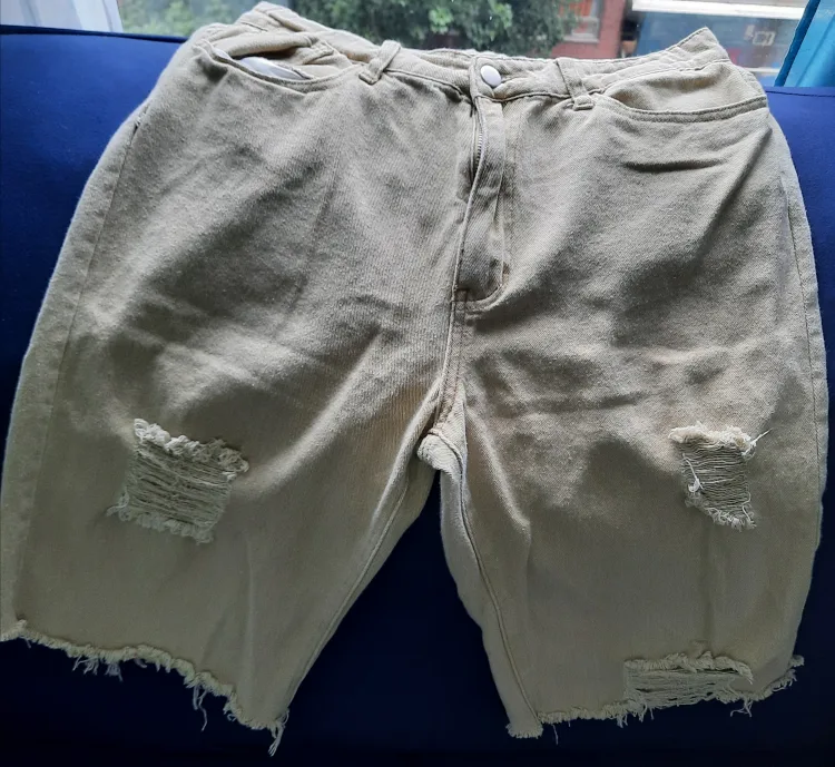 Distressed Denim Shorts - Light Brown thumbnail