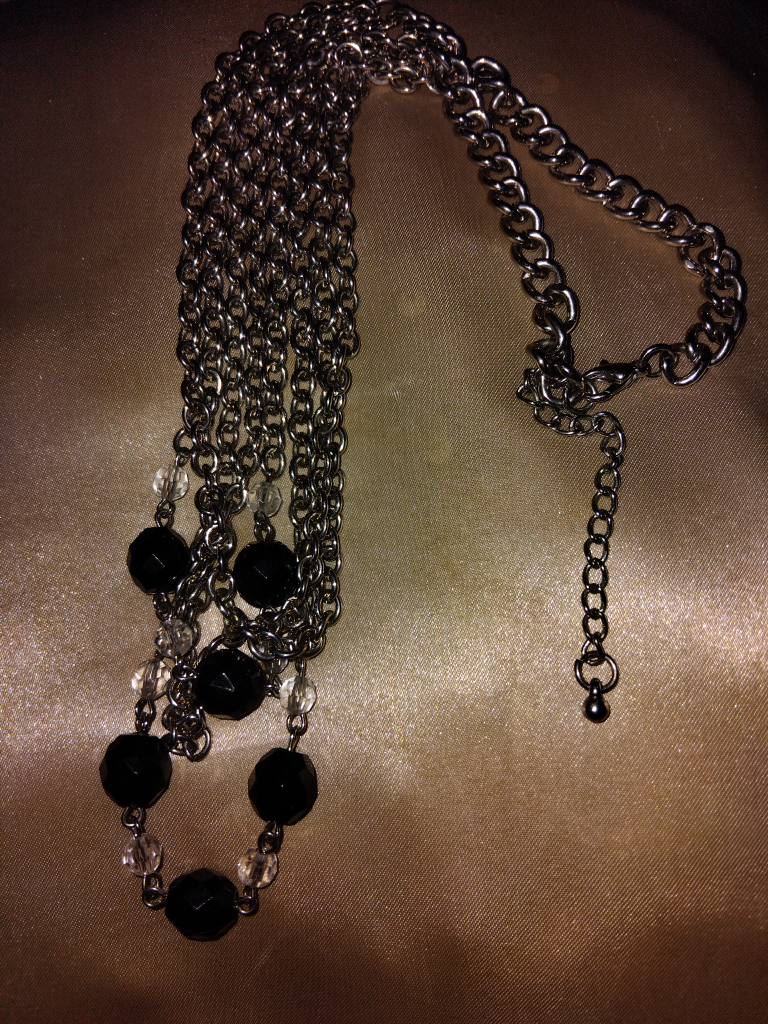 Silver Tone Chain Necklace with Black Beads - photo 2