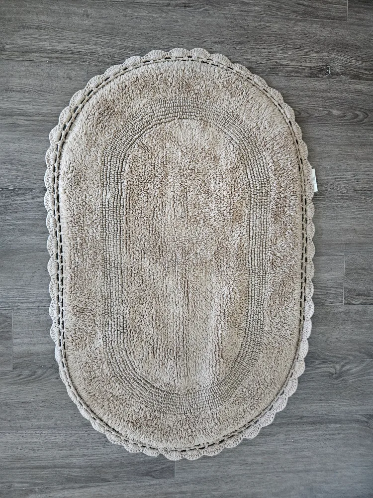 Oval Cotton Bath Mat - Beige thumbnail