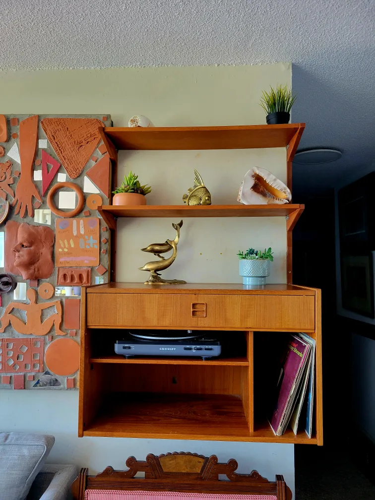 MCM Danish Teak Floating Record Player Wall Unit thumbnail