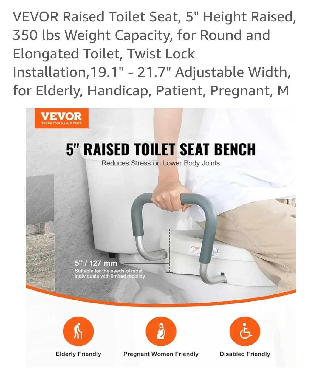 VEVOR Raised Toilet Seat 5" Height image indicator(5)