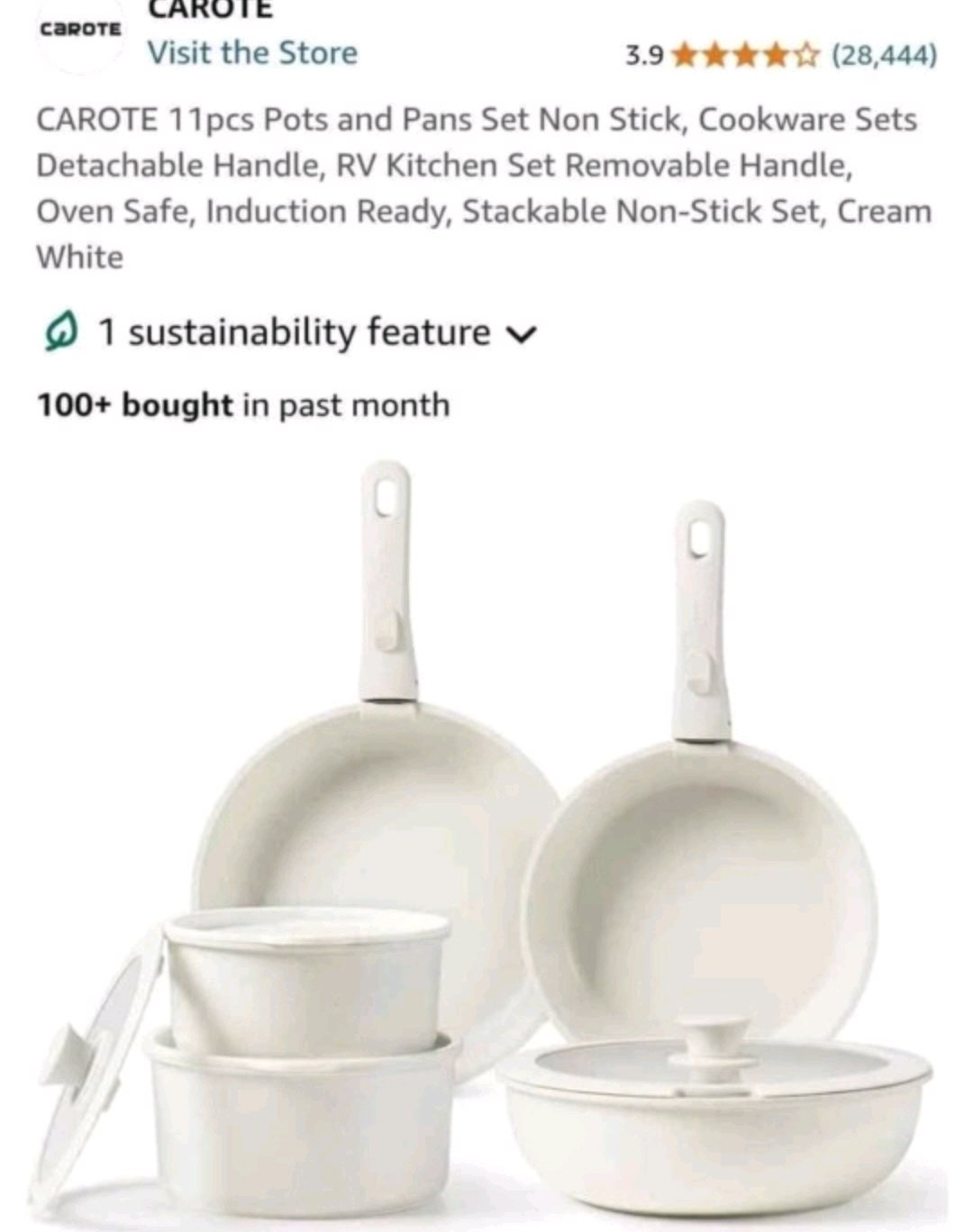 CAROTE 11-pcs Non Stick Cookware Set, Cream White