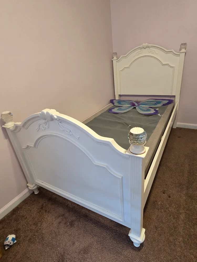 White Ornate Twin Bed Frame thumbnail