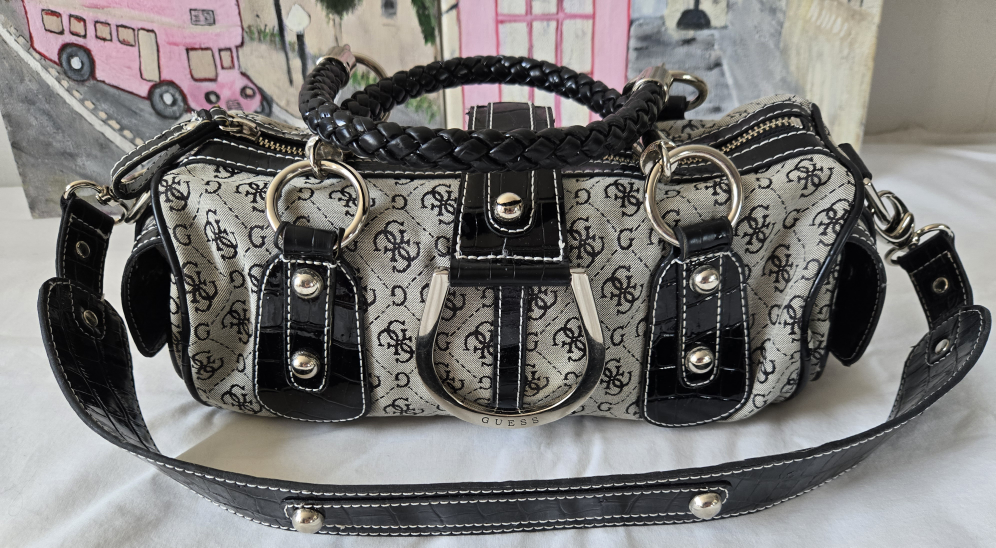 Fashion GUESS Black & Grey Barrel Hand Bag