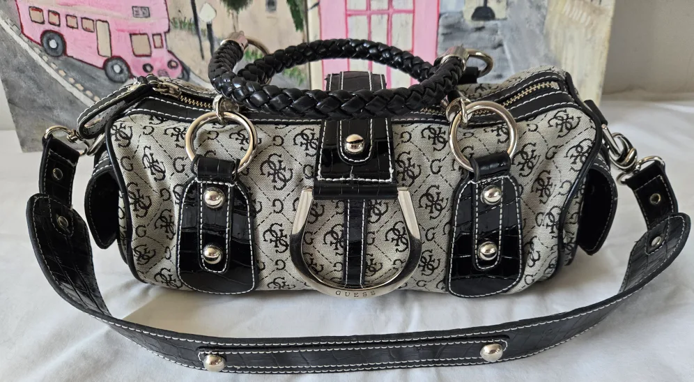 Fashion GUESS Black & Grey Barrel Hand Bag