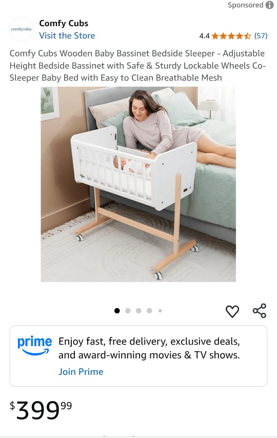 Comfy Cubs Wooden Bedside Bassinet Sleeper