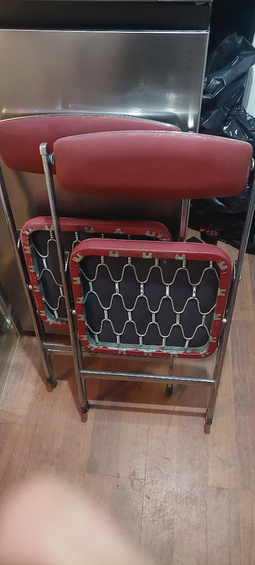 Vintage French Folding Chair - Red leather Seat - photo 2