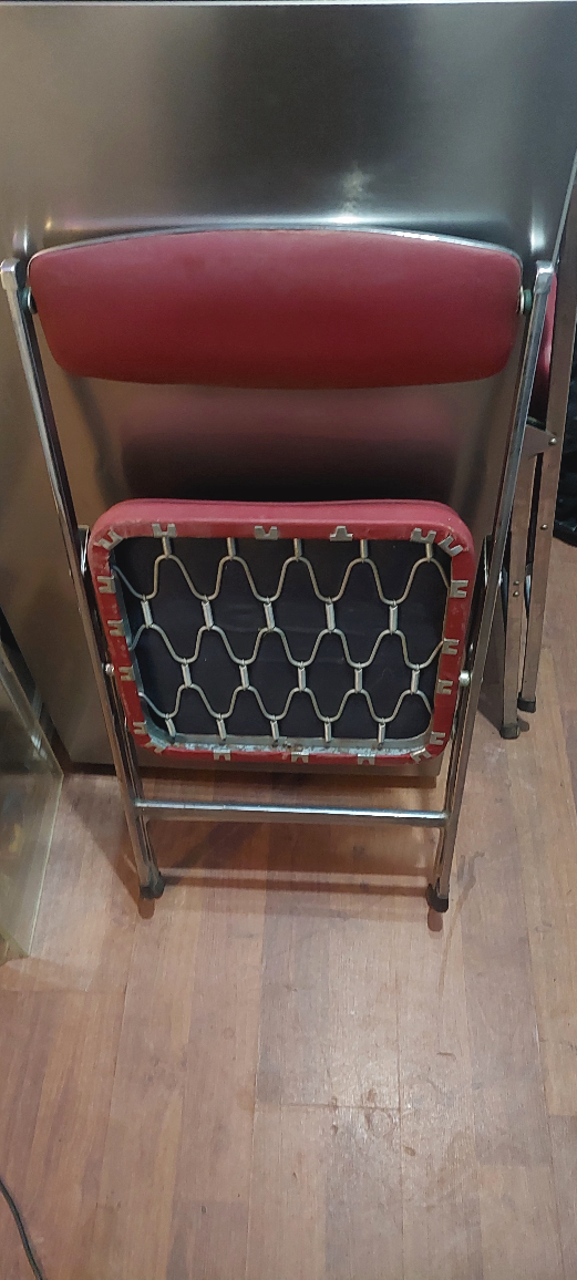 Vintage French Folding Chair - Red leather Seat - photo 3
