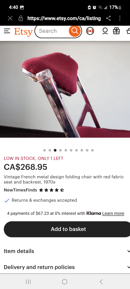 Vintage French Folding Chair - Red leather Seat - photo 4