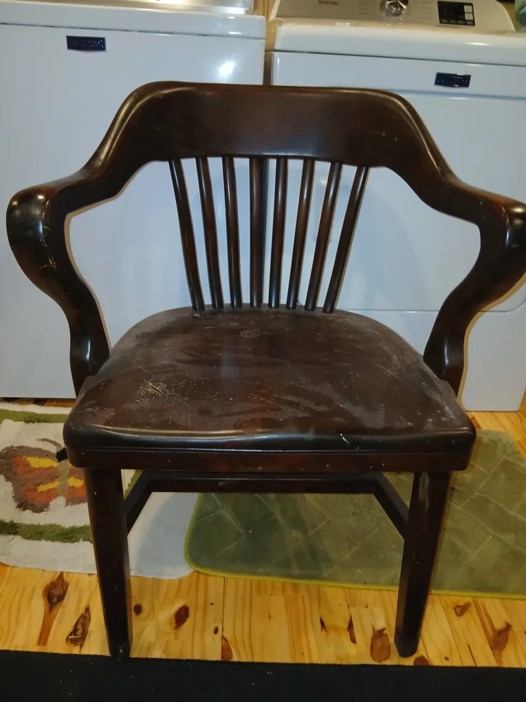 Vintage Dark Wood Swivel Office Chair thumbnail