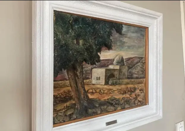 Rare Original  Jerusalem Stone & Oil Painting by Joseph Manobla image indicator(4)