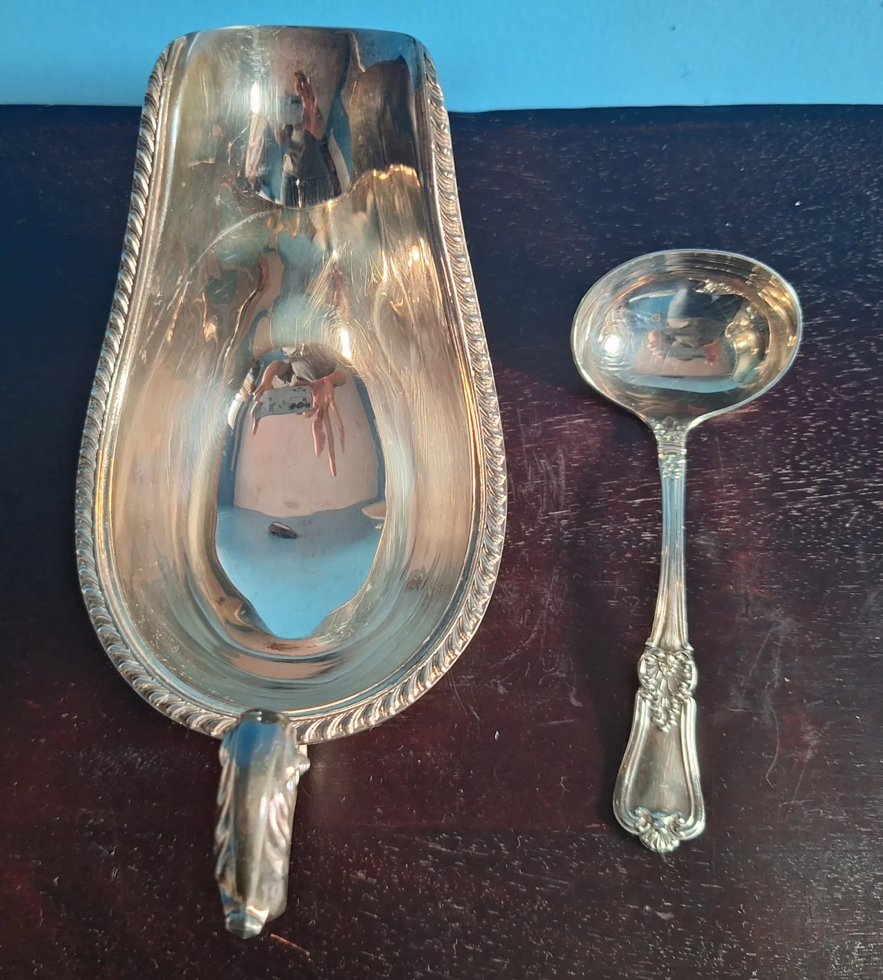 Vintage Silver Plated Gravy Boat with Ladle thumbnail