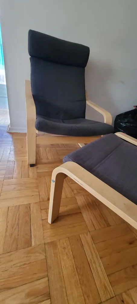 IKEA Poang Chair and Footstool - Grey thumbnail