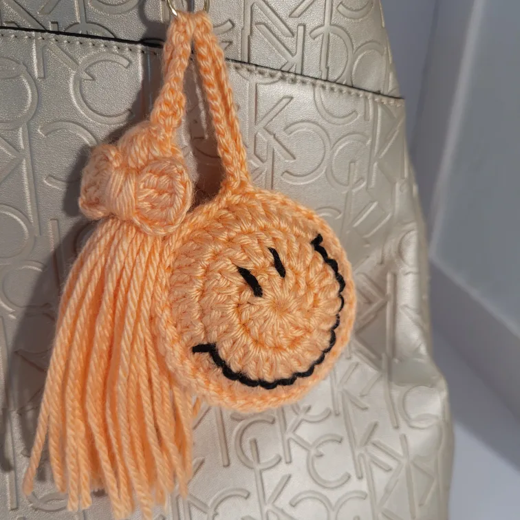 Handmade Crochet Smiley Face Tassel Charm thumbnail