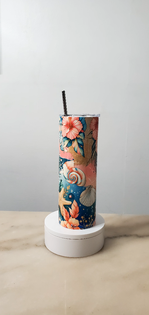Floral & Starfish Design Tumbler
