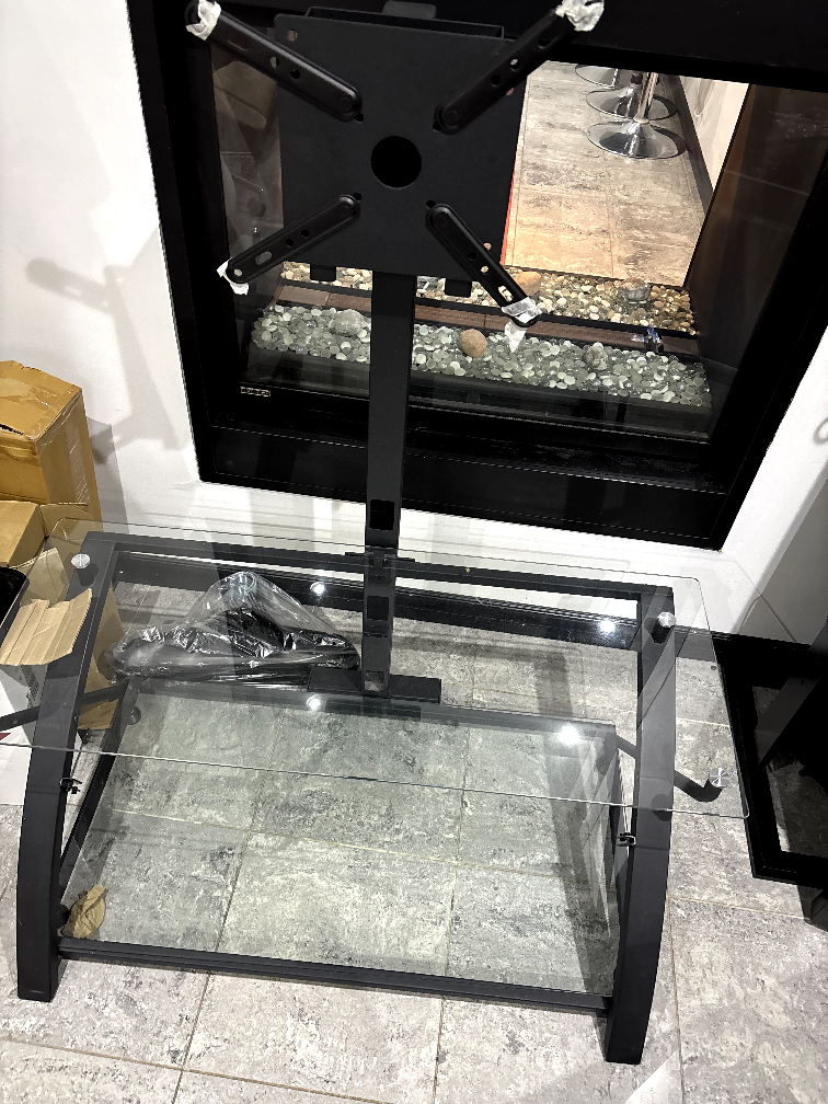 Black TV Stand with Glass Shelves