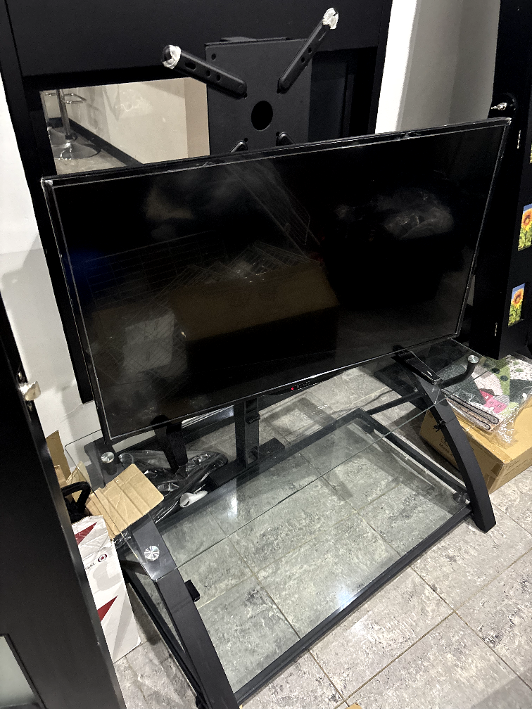 Black TV Stand with Glass Shelves - photo 2