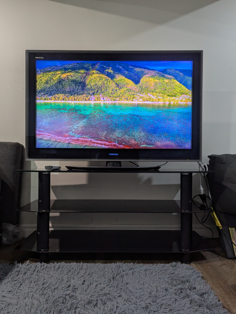 46" Toshiba Regza TV and Premium Glass TV stand