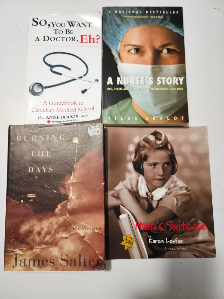 Four books: Doctor, Nurse, Burning Days, Hana's Suitcase thumbnail