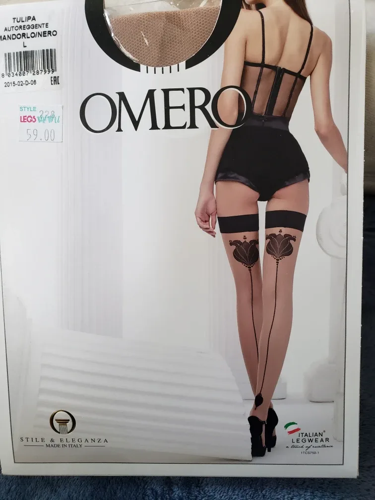 Omero Tulipa Stockings - Mandorlo/Nero, Size L thumbnail