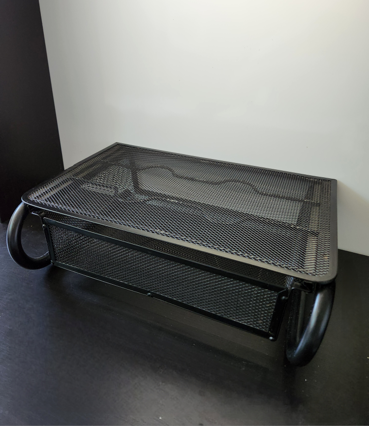 Black Mesh Monitor Stand with Drawer