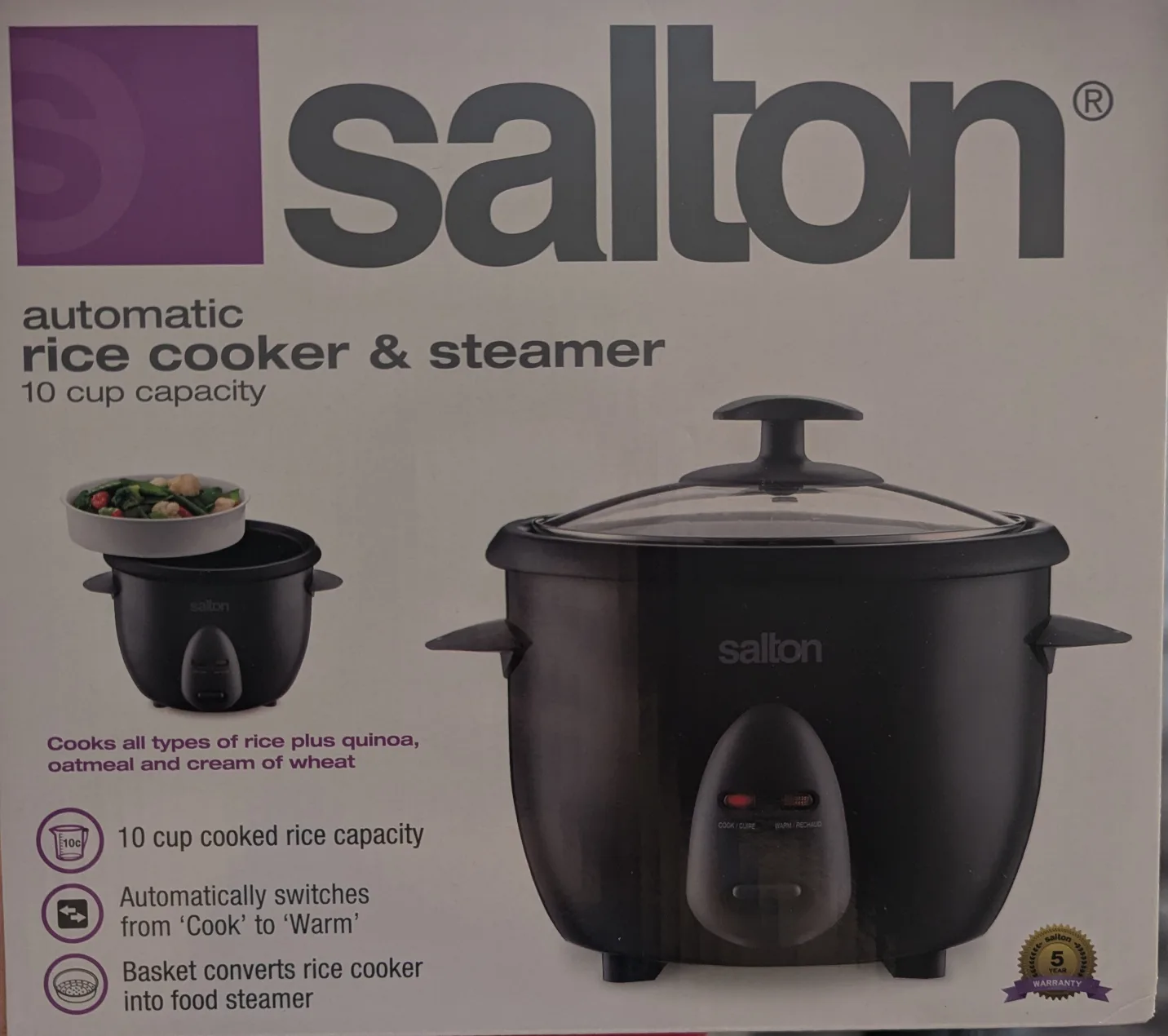 New Salton Automatic Rice Cooker & Steamer - 10 Cup thumbnail