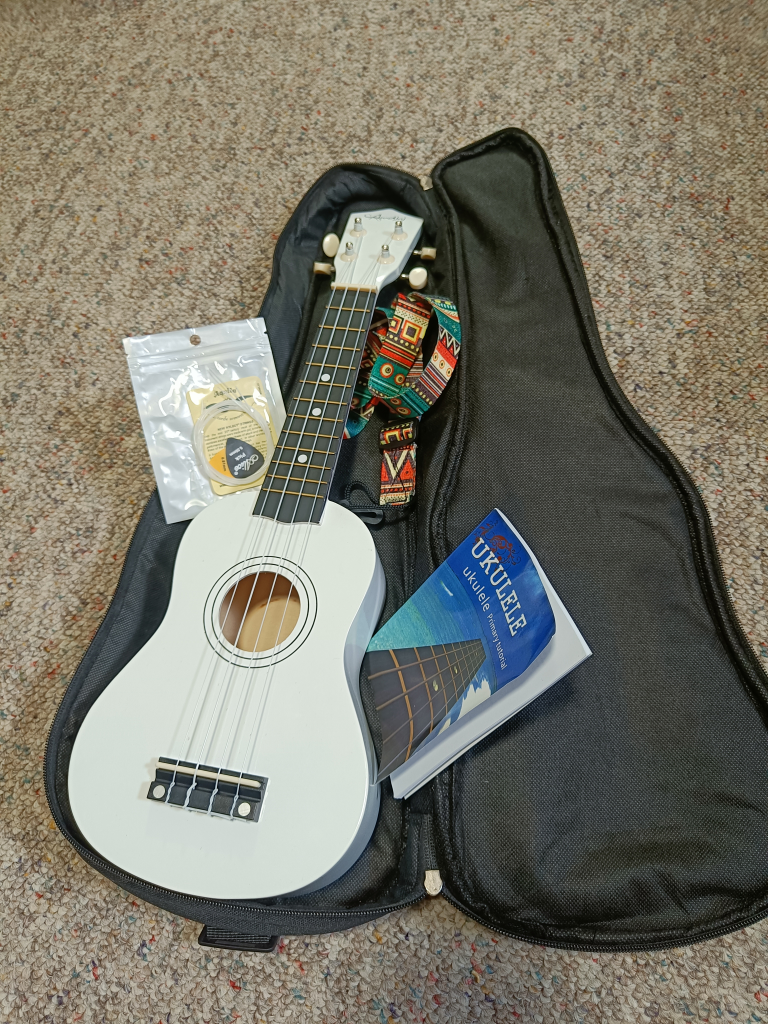 White Soprano Ukulele with Case