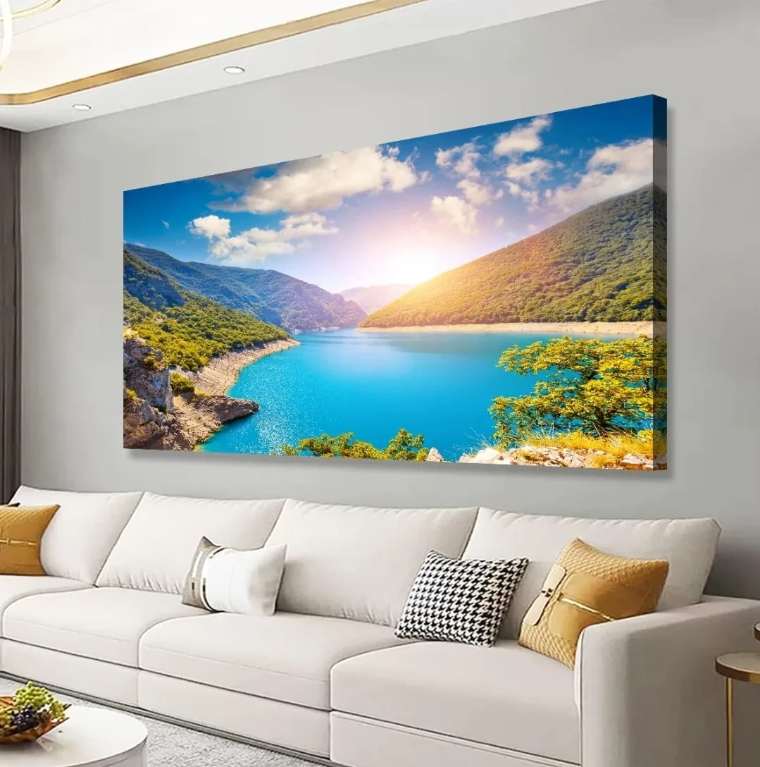 Mountain & Lake Canvas Wall Art 20x40” – Nature Landscape Framed thumbnail