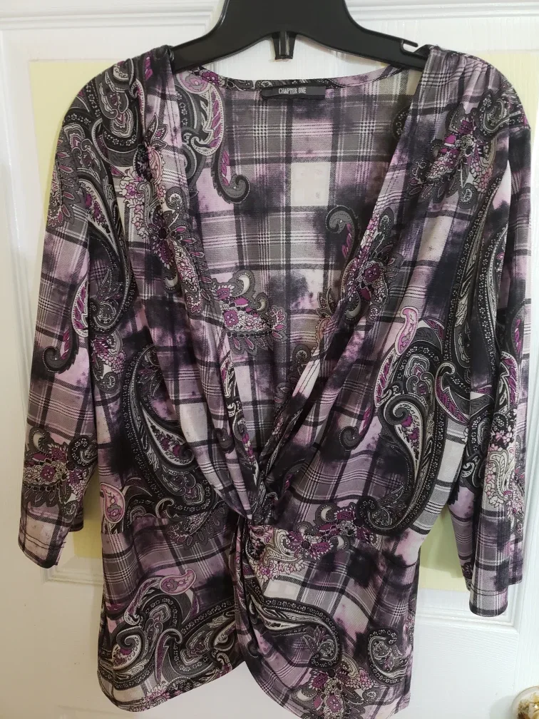 🇨🇦Chapter One Paisley Plaid Blouse fit size 14 thumbnail