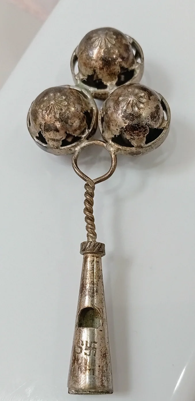 Antique Silver Whistle with Bells thumbnail