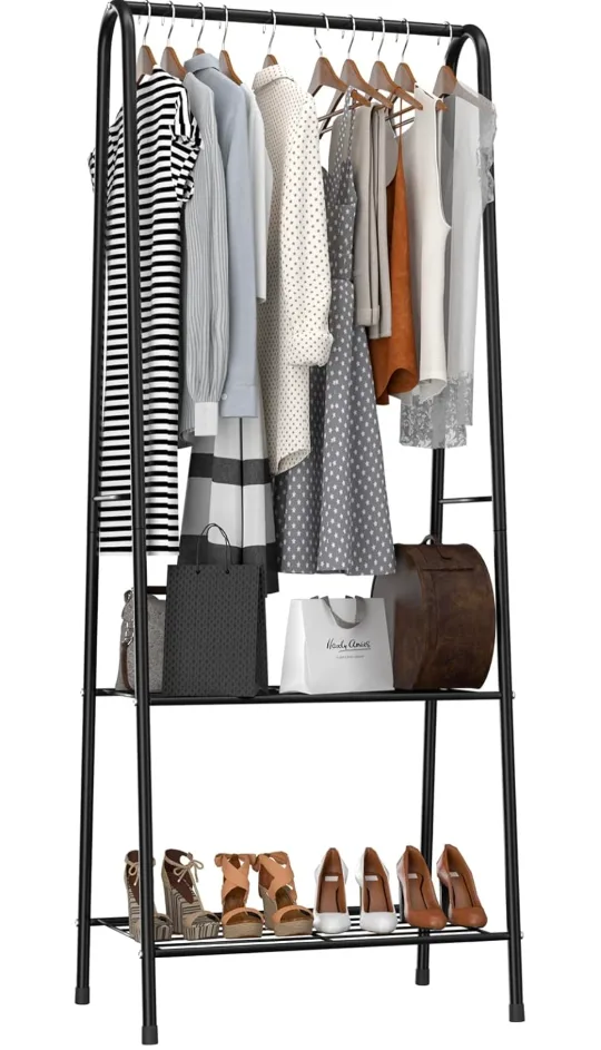 Black Metal Coat Rack with 2-Tier Shelves thumbnail