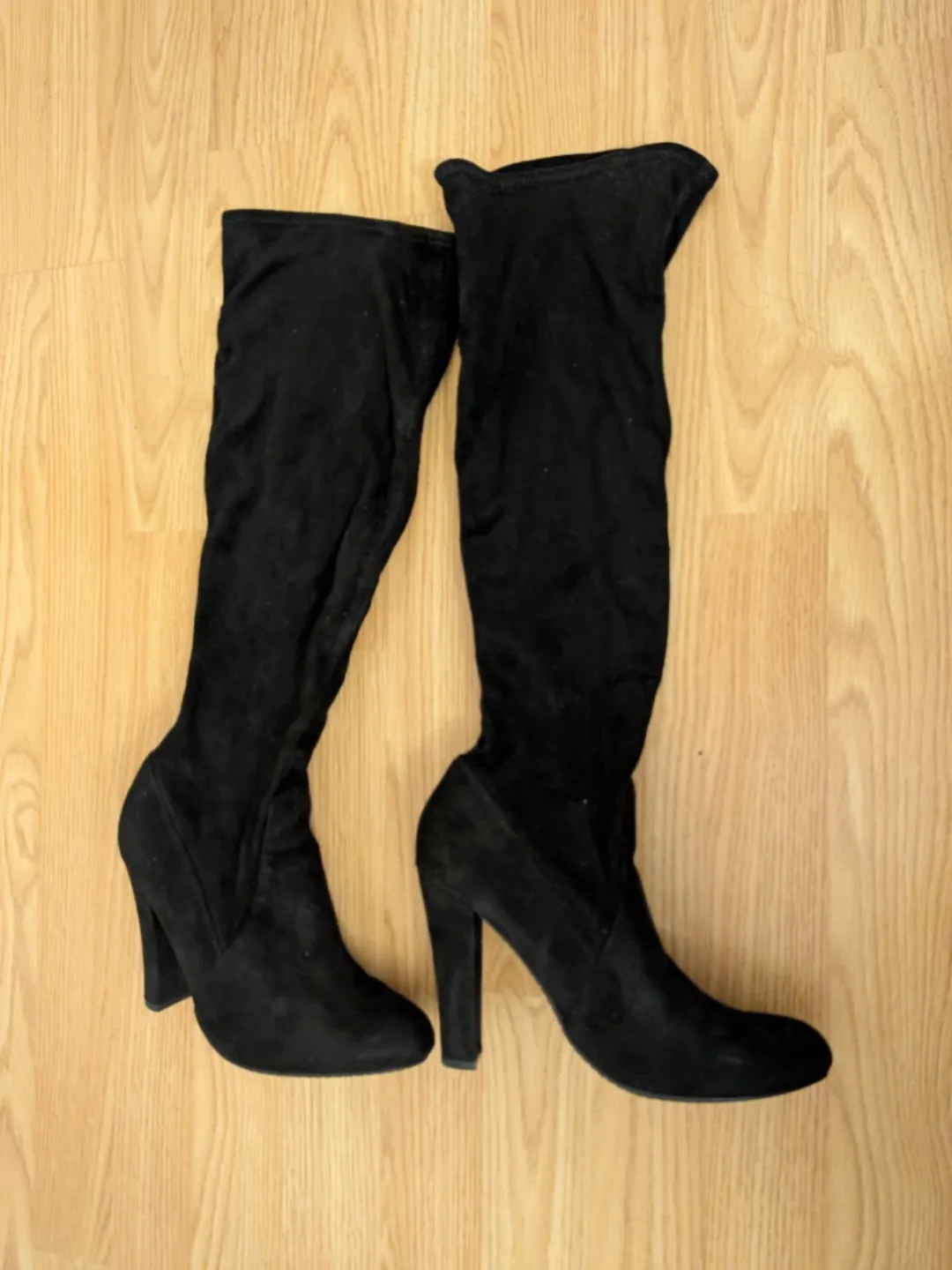 Steve Madden Black Knee High Swede Heeled Boots image indicator(2)