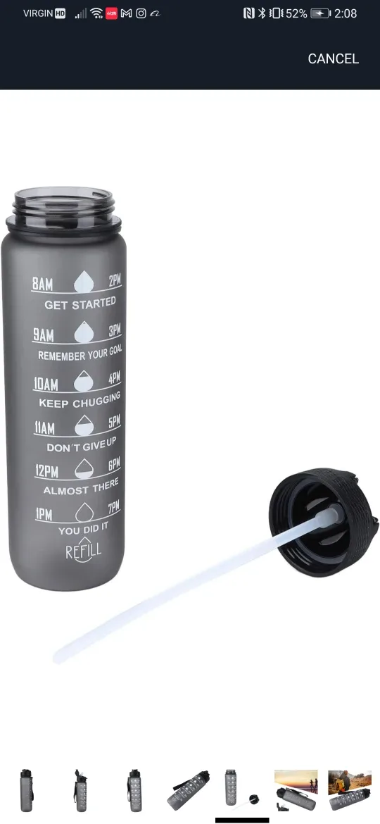 Grey Motivational Water Bottle 32 oz thumbnail