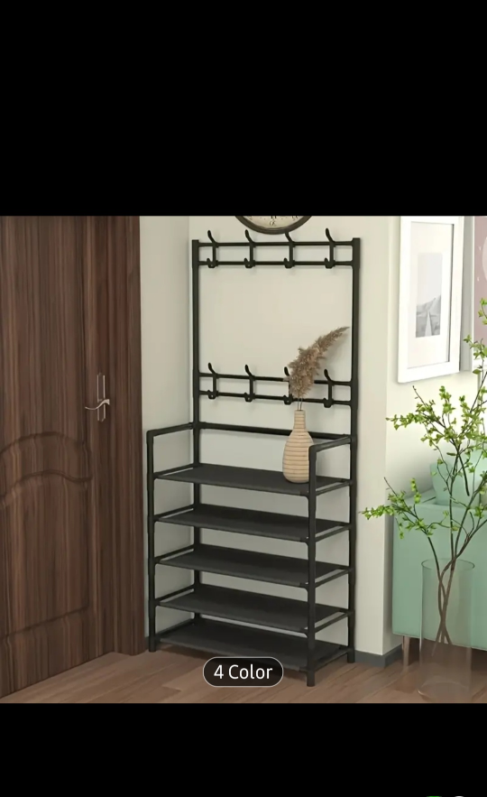 5-Tier Metal Shoe Rack with Coat Hooks - photo 2